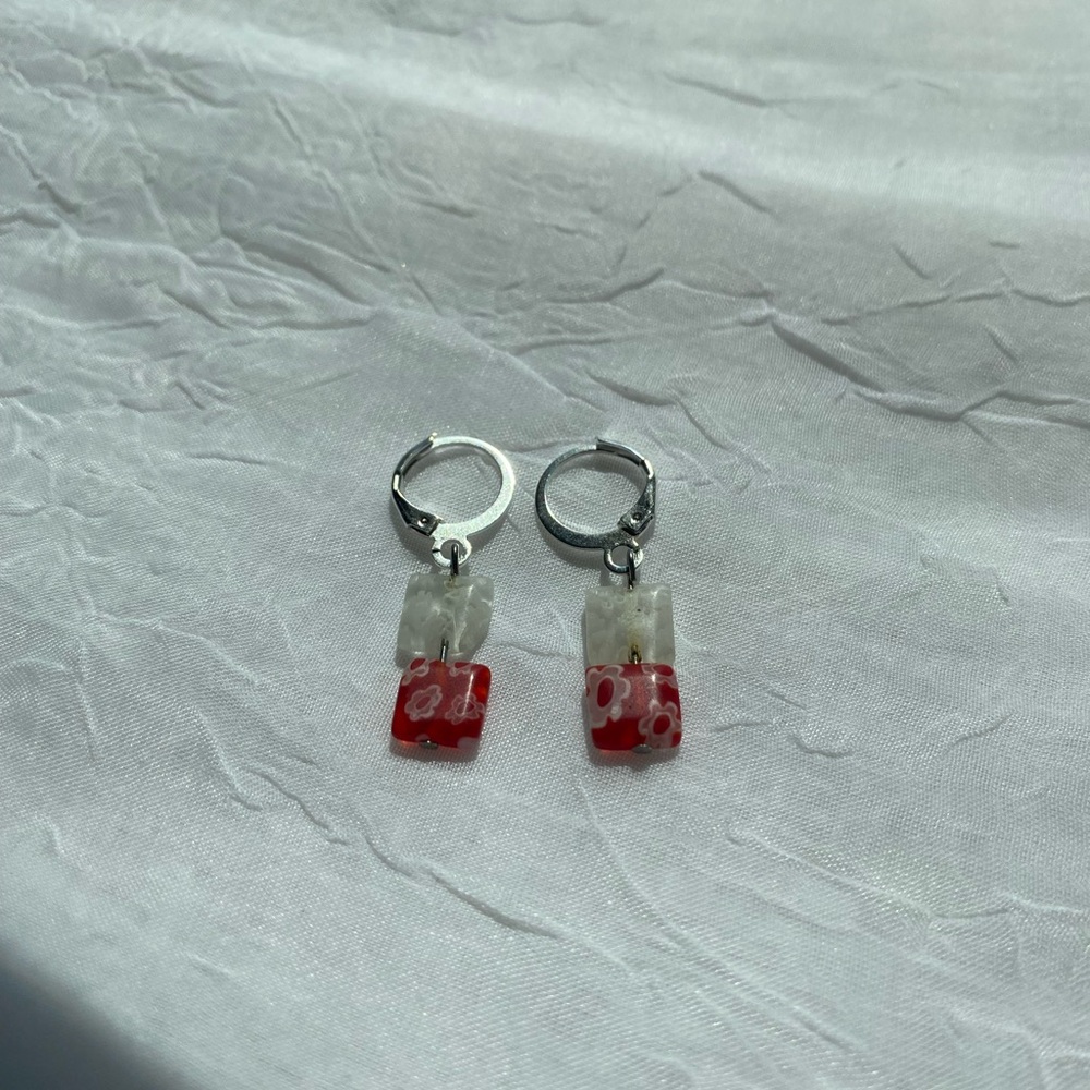 Elegant Red and White Dangle Earrings